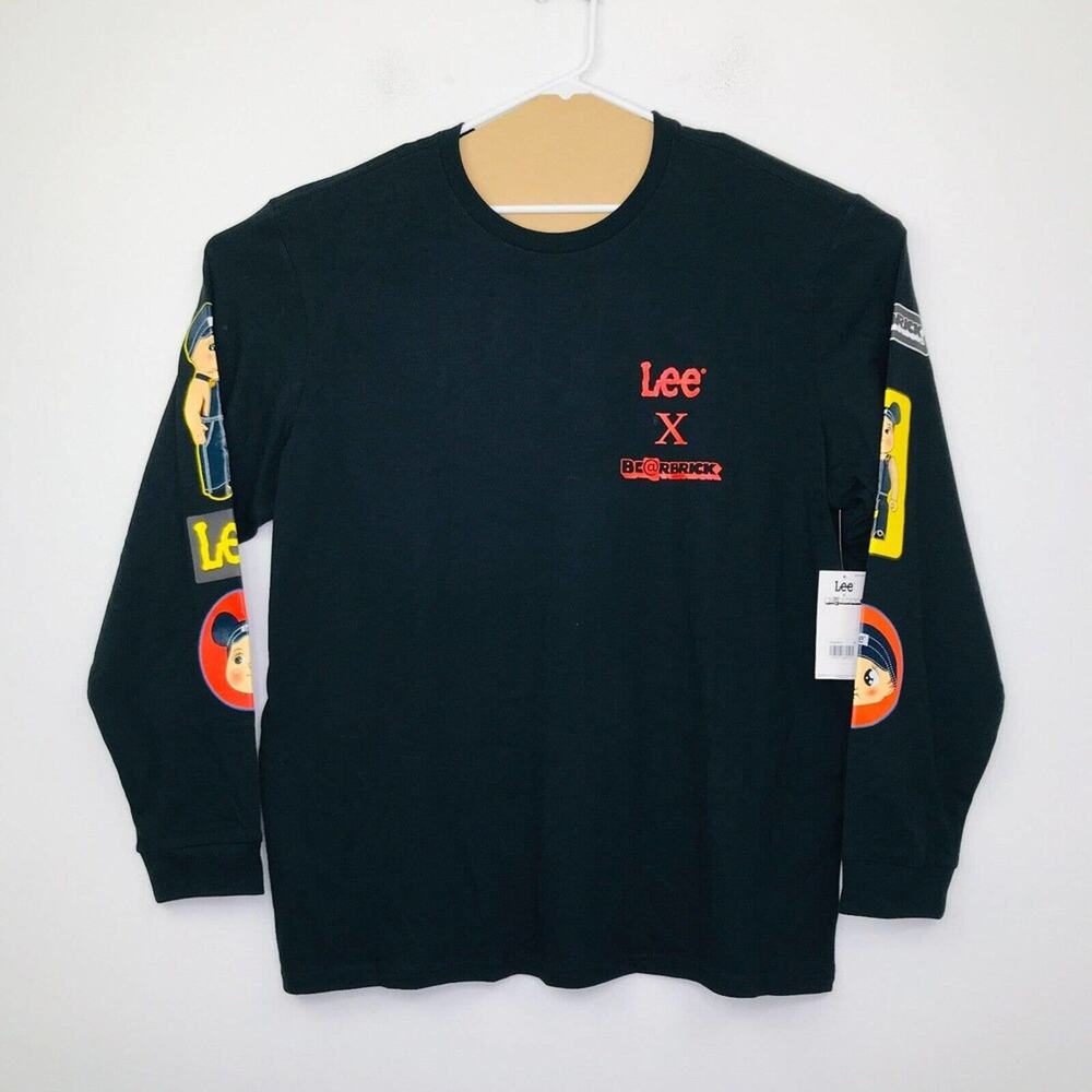 Lee Be@rbrick Men's L T-Shirt Black Patchwork Long Sleeve Relaxed Fit NWT CI15